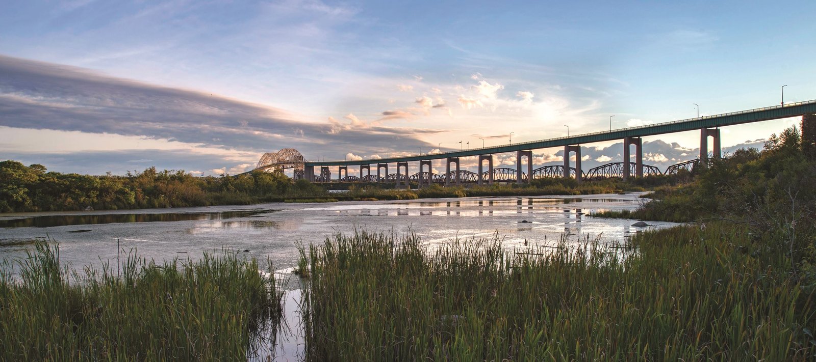 The International Bridge seen across the marsh from Whitefish Island.